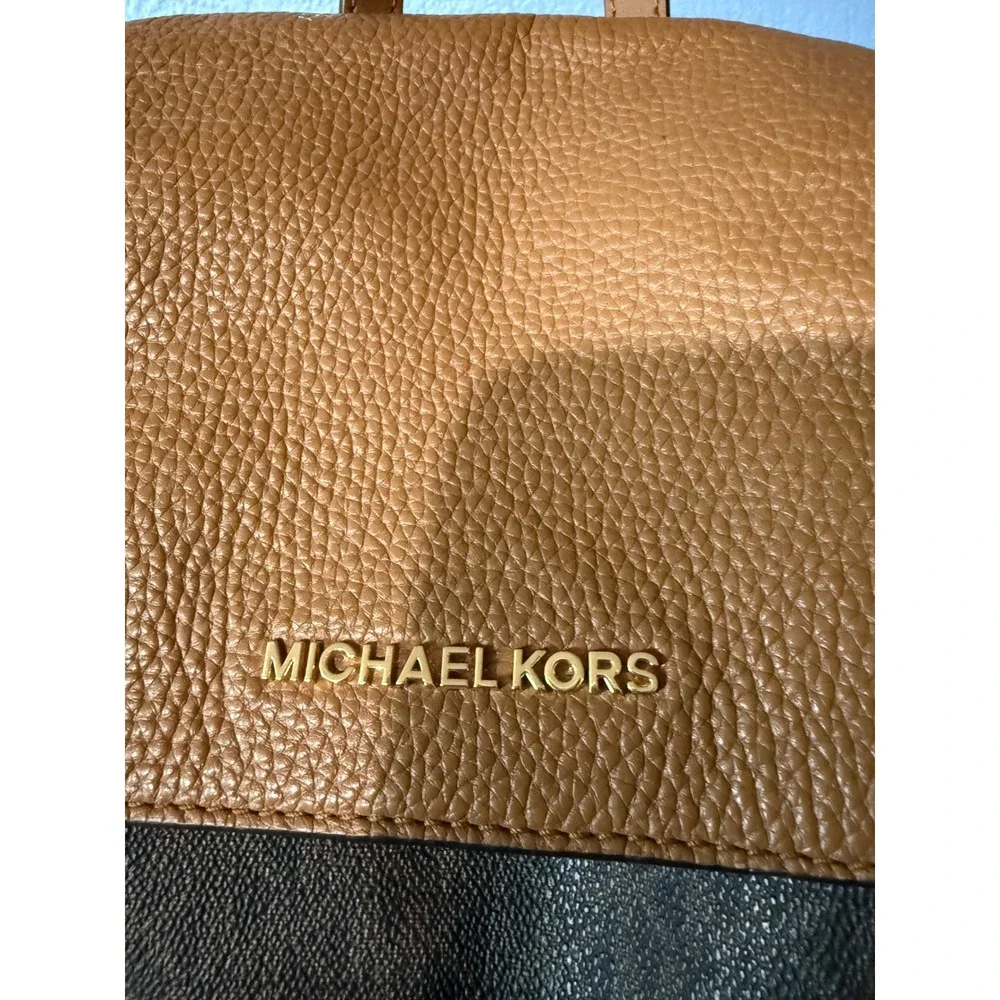 Michael Kors Abbey Cargo Backpack Womens Large Brown NWOTMonogram Leather Trim